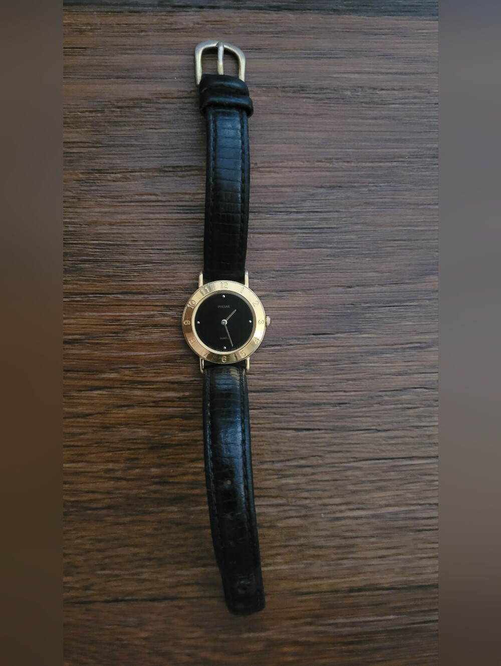 Vintage Pulsar Quartz Women's Wristwatch, Black and Gold Toned with Leather Band - Picture 4 of 4
